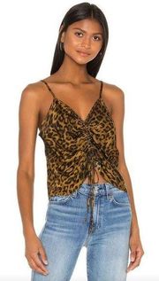 Nation LTD Marissa Bias Jaguar Print Ruched Drawstring Cami Brown Women's XS NEW