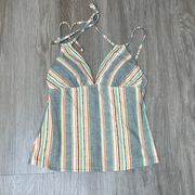 Lucky Brand Women's Gray/Black/Orange Striped Halter Tankini Swim Top sz XS