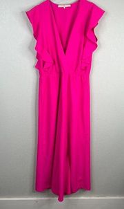 Hutch Women's One Piece Ruffle Wrap Jumpsuit Wide Leg Pink Size M