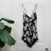 TOBI Floral Lace Trim Romper Black XS