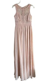 Maniju Dress Womens Size Small Blush Pink Long Chiffon Skirt Lace Sheer Top