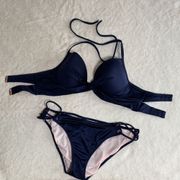 Shade & Shore  Two Piece Bikini Navy Blue with Rose Gold Clasps and Grommets