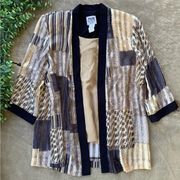 R&M Richards Patchwork Attached Kimono Jacket Top Black Beige Gray Size Petite 6