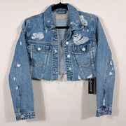 BlankNYC NWT Distressed Boxy Destroyed Cropped Jean Denim Jacket Women Size XS