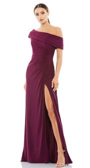 Mac Duggal Eggplant Foldover Off The Shoulder Slit Gown Size 6 $358 26517