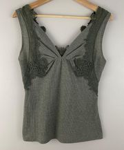 Y2K Vibes Moss Green Lace Detail V Neck Cottagecore Tank Top
