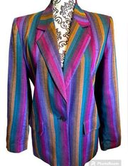 Vintage 80s Christian Dior Striped Wool Blazer Size 6