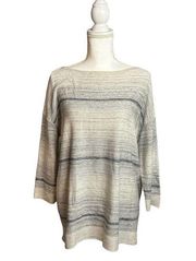 LAFAYETTE 148 Size S Ombre Silk Linen Blend Bateau Neck Sweater Zinc Cream Gray