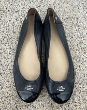 Coach Ballet Flats Size 7.5 Chelsea Contrast Trim Leather Black Logo