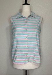 Fresh Produce 100% Cotton Multicolor Striped Sleeveles Button down Shirt