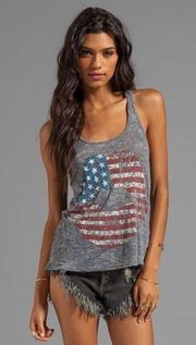 XS Lauren Moshi Nancy Americana Flag Lip Racerback Tank in Heather Grey