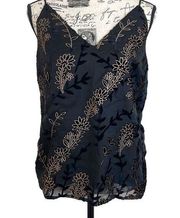 Anthropologie Lost and Wander Gold Black velvet embroidery top Shirt Womens S