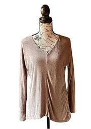 womens brown jersey stretch long sleeve lightweight pullover blouse M