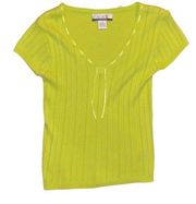 NEW Nine & Company Short Sleeved Ribbed Neon Green Blouse