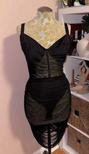 NWT Sheer Ruched Knee-Length Dress w/connected bodysuit