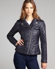 Laundry by Shelli Segal Black Quilted Asymmetrical Zip Jacket - Size XS