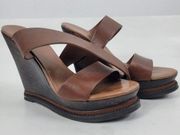 Diane Von Furstenberg Onmi Ankle Wrap Wedges Brown Leather Size 9.5M