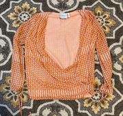 Orange Long Sleeve Wrap Blouse