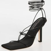 New (NIB): Good American Caged Slanted Sandals in Neoprene Black size 7.5