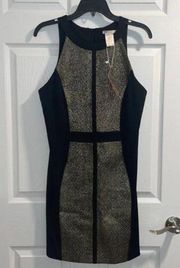 NWT Esley Black Fitted SILVER metallic Print Bodycon Party Event Dress