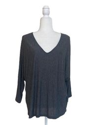 EVERLY Gray V Neck Dolman 3/4 Sleeve Womens Size L Pullover Casual