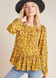 by Anthropologie Yellow Top, Medium Floral Blouse