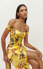Dress Genesis Silk Off-Shoulder Floral Slit Midi Wedding Lei 2 NWT