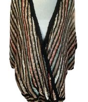 Vtg Coldwater creek crochet striped faux wrap v-neck dolman short sleeve Sz 3X