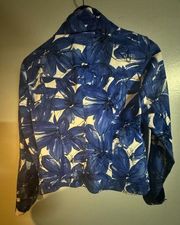 Rafaella White, Blue, Black Floral Jean Jacket size medium