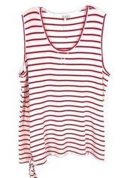 Cato Active Plus Size 22 24 Tank Top White Red Striped Sleeveless Tie Side 1368