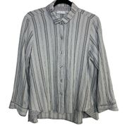 Habitat White Black Textured Striped Buttoned Blouse Size Small