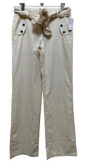 NWT Venus Linen Blend Cream Waist Tie Wide Leg Pant Size 4 Long See Description