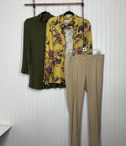 H by Halston CDG The Limited Turtle Neck Top Floral Shirt Drew Fit Pant SET Sz L