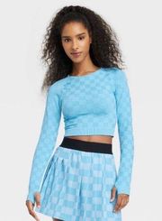 Women’s Long Sleeve Jacquard Seamless Cropped Top JoyLab Light Blue