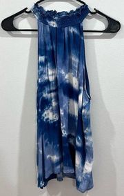 Blue and white tie dye mock neck halter top size medium