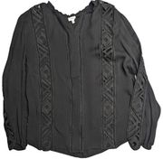 Reiss Aliyah Black Open Woven Lace Detail Gathered Sleeve Popover Blouse S 6