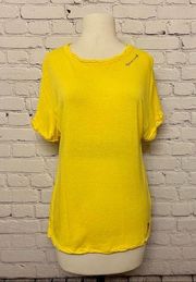 Peace Love World Linen Blend Twist Sleeve Tee Happy Yellow Size XXS New