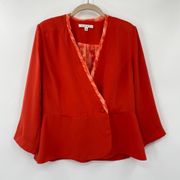 CAbi Silky Jane Jacket Lightweight V Neck Surplice Peplum Fitted Orange Red 4