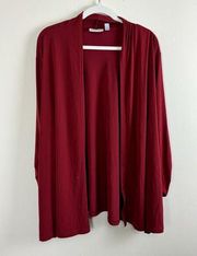 Susan Graver Cardigan Womens Size 3X Open Front Red Long Sleeve Stretch Classic