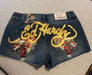 Ed Hardy Authentic Multi Tiger Denim Shorts