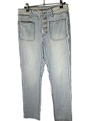 Pilcro Size 4/27 Pants Blue and White Vertical Stripes Cropped Jeans Button Fly