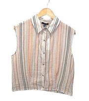 Drew Clothing Sleeveless Cotton Button Down Striped Top Blouse Size XSmall