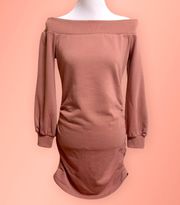 Lelis NWT Off Shoulder Brown Orange Camel Sweatshirt Dress Size M Medium