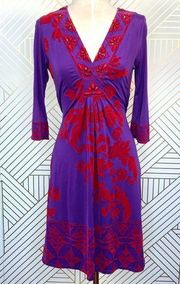 Hale Bob Purple Red Embellished Floral Dress