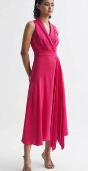 NWOT Reiss Claire collar pleated rose color midi-dress size 0