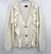 POL Kelli Ivory Ruffle Cardigan Button Sweater Rabbit Hair Blend Women’s Large