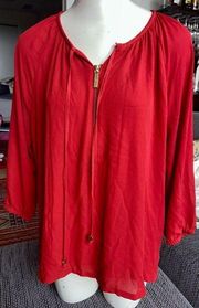 Michael  Long-slv Red Top, Sz L