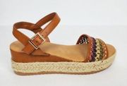 Bamboo espadrille platform sandal size 8 bohemian multicolor beachy