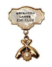 Vtg Brighton Lanes 200 Club Gold Tone Dangling Bowling Lapel Pin Faux Pearl