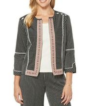 New! RAFAELLA Women's Textured Embroidered Black Striped Jacket Blazer Medium